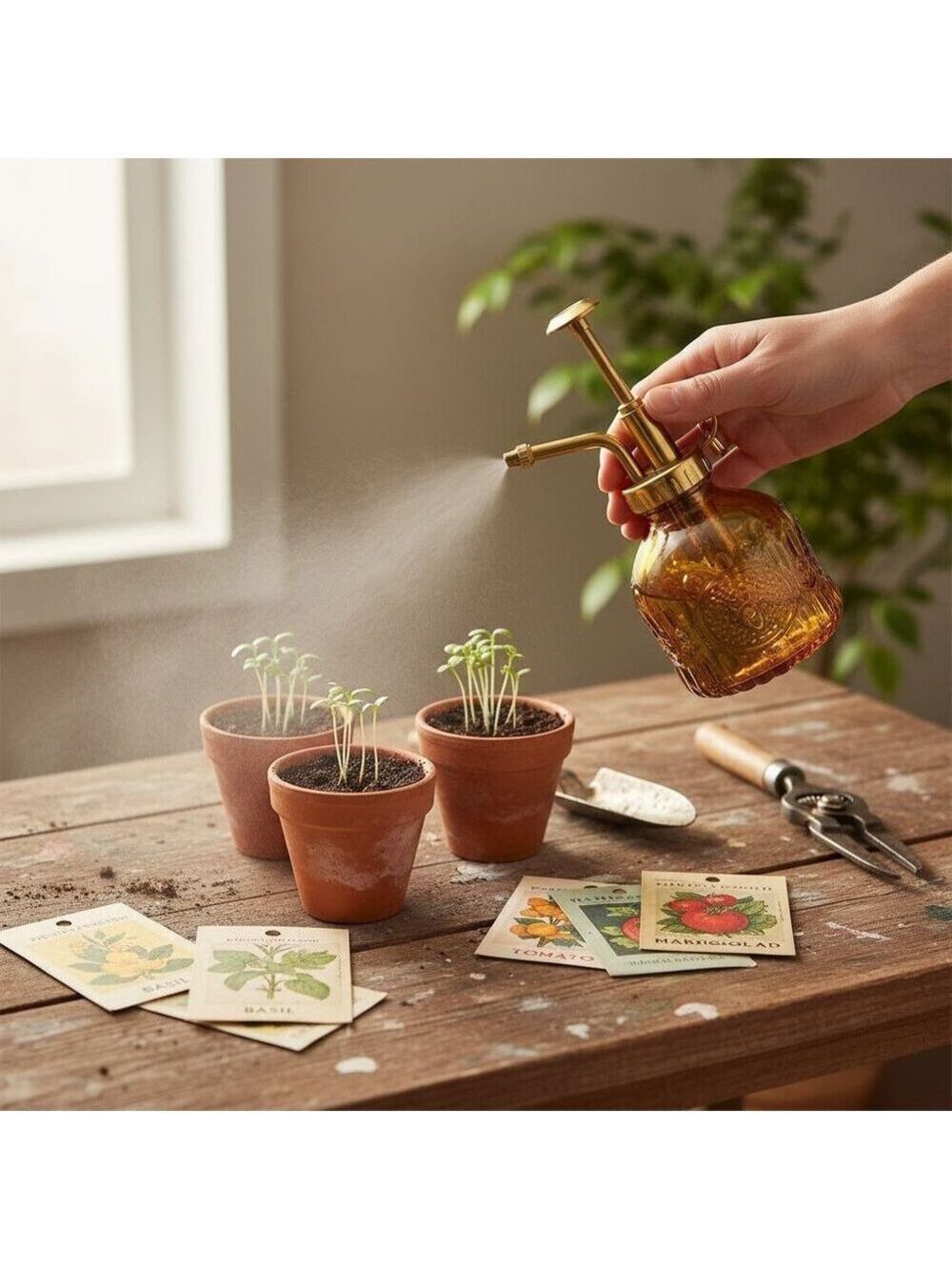 Amber Glass Plant Mister Spray Bottle 6oz Orchid Bonsai Air Plant Mister - Picture 6 of 7